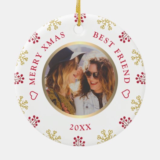 友最高の友フォトスノーフレークスベリーのクリスマス セラミックオーナメント (裏面)