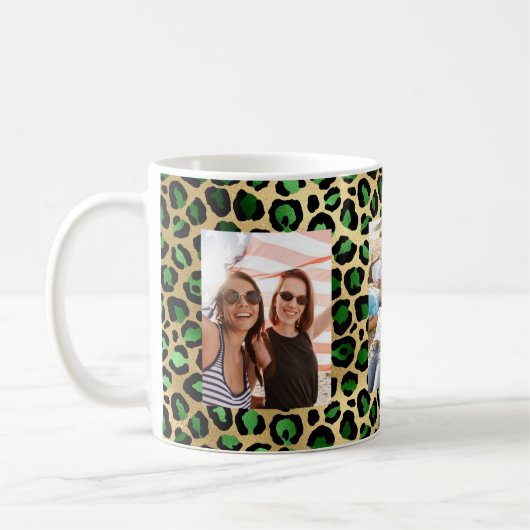 友最高の生緑色金ゴールドヒョウ模様 コーヒーマグカップ (左)