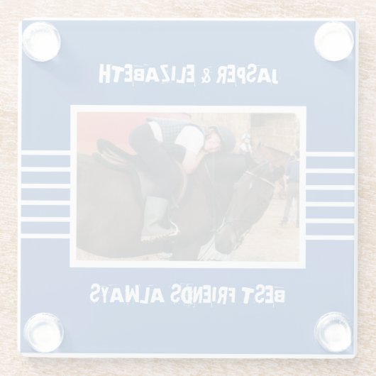 友最高の達は常に馬の写真深い青 ガラスコースター (裏面)