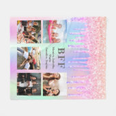 友最高の達ピンク紫グリッター写真ホログラフィック フリースブランケット (正面(横))