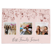 友最高の達フォトバラ金ゴールドピンク星の誕生日 ラージペーパーバッグ (裏面)