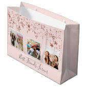 友最高の達フォトバラ金ゴールドピンク星の誕生日 ラージペーパーバッグ (正面アングル)