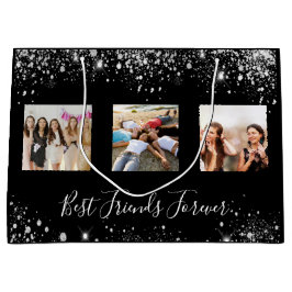 友最高の達photo black silverグリッター誕生日 ラージペーパーバッグ