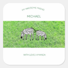 友素晴らし人、かわいいハッピーシマウマ スクエアシール
