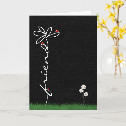 友考える人のデイジーと女性のバグ カード (黄色い花)