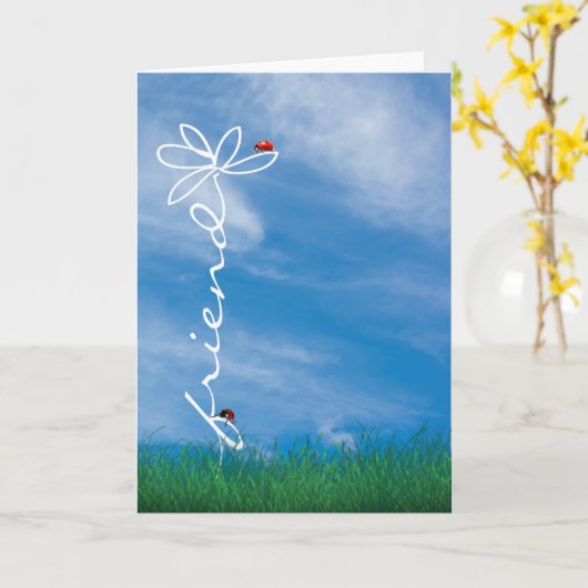 友考える人のデイジーと女性のバグ カード (黄色い花)