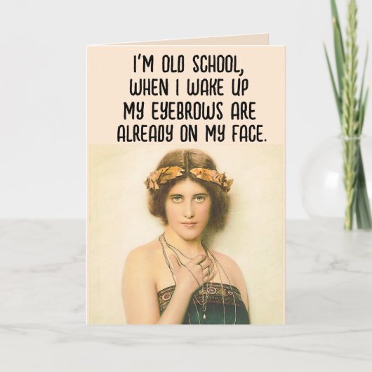 友達おもしろい眉毛レトロガールカード用誕生日 サンキューカード (正面)