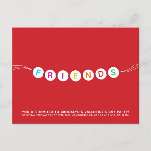 友達かわいい友情ブレスレット赤バレンタイン インビテーションポストカード (正面)