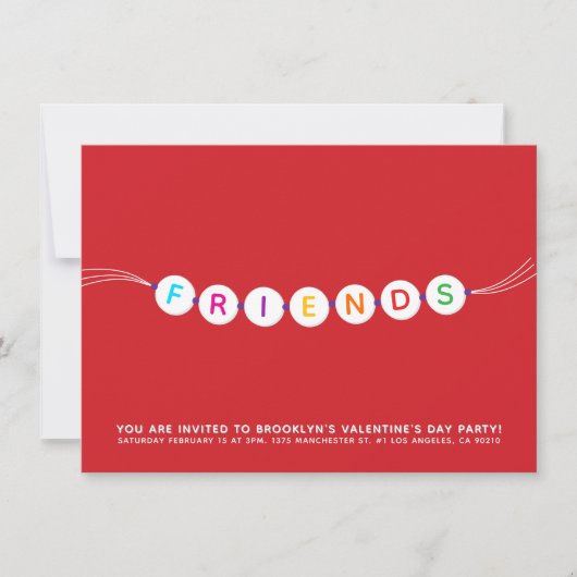 友達かわいい友情ブレスレット赤バレンタイン 招待状 (正面)