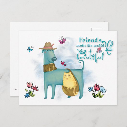 友達が世界で美しい犬の猫を白くする ポストカード (正面/裏面)