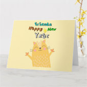 友達たちへ ハッピー・ニュー・イヤー 1月1日 猫 新年 カード (黄色い花)