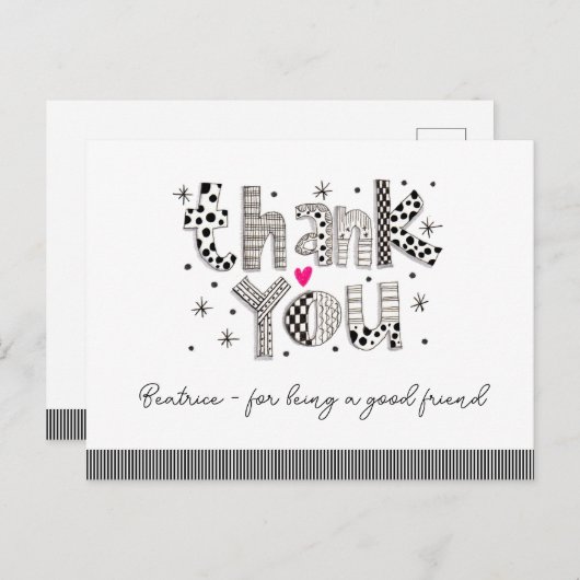 友達でいてくれてありがとう - 手描きのポップな文字 ポストカード (正面/裏面)