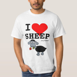 友達としての羊が大好きです大きな赤いハート 黒羊 Tシャツ