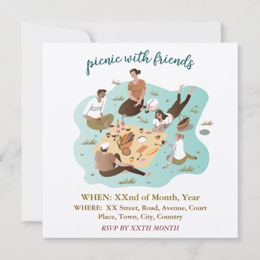 友達とのピクニック イラスト イベント招待状 招待状 (正面)