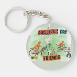 友達との素晴らしい日 - 自転車に乗った犬と猫 キーホルダー