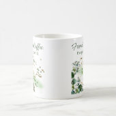 「友達とコーヒー」緑の水色の花 コーヒーマグカップ (中央)