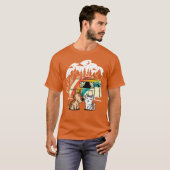 友達と一緒にキャンプする猫と犬のキャラバン フリ Tシャツ (正面フル)