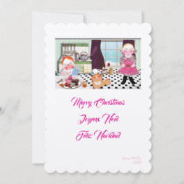 友達と一緒にクリスマスの料理をするイラスト 招待状