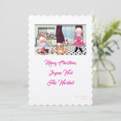 友達と一緒にクリスマスの料理をするイラスト 招待状 (スタンド正面)