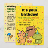 友達と家族へのキュートなコンフェッティ誕生日カード 招待状 (正面/裏面)