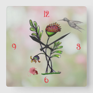 友達と波打つ植物 スクエア壁時計