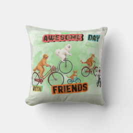 友達と過ごす最高の一日 - 自転車に乗った犬と猫 クッション