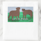 友達になりよう茶色の犬2匹ステッカー 長方形シール (バッグ)