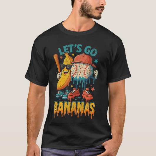 友達のための野球バナナ面白スポーツドリップアート Tシャツ (正面)