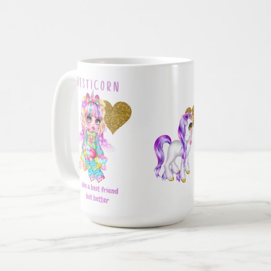 友達のように最高ののベスティコン – Unicorn コーヒーマグカップ (正面左)