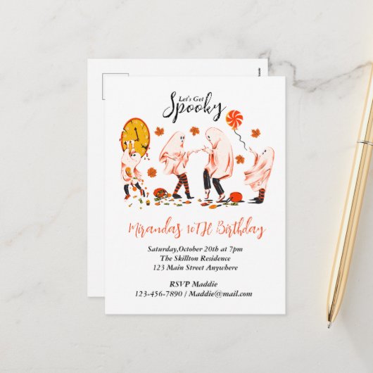 友達のパーティーと不気味幽霊を取ろう シーズンポストカード (正面/裏面インサイチュ)