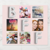 友達のローズゴールドとコーラルピンクのシルバー写真コラージュ スパークリングワインラベル (シングルラベル)