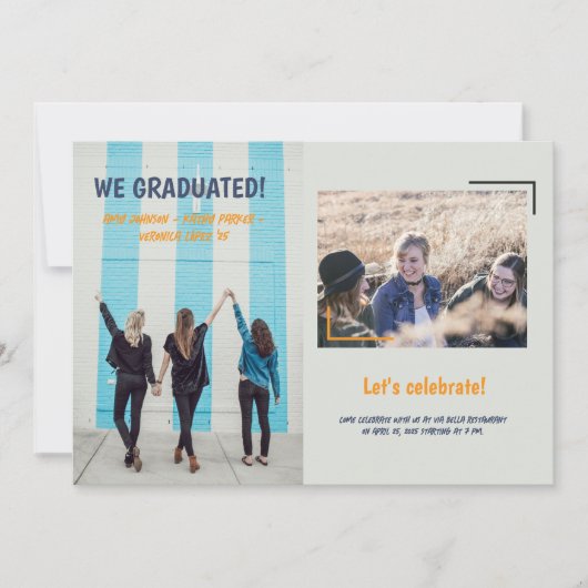 友達の卒業発表2枚の写真 招待状 (正面)