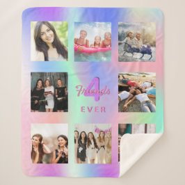 友達の最高の写真コラージュホログラフィックピンク紫 シェルパブランケット