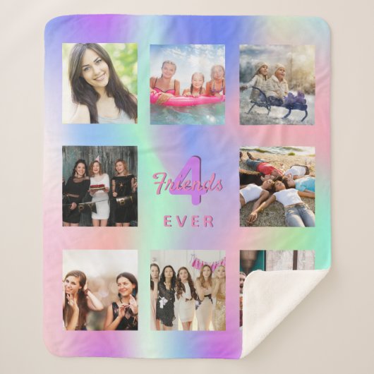 友達の最高の写真コラージュホログラフィックピンク紫 シェルパブランケット (正面)