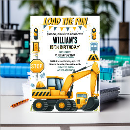 友達の男の子シンプル建築トラック5th誕生日 招待状