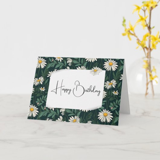 友達の誕生日　白いデイジーの草原 カード (黄色い花)
