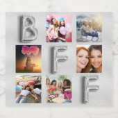 友達の銀の写真コラージュ BFF メタリック スパークリングワインラベル (シングルラベル)