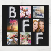 友達の黒銀写真コラージュ BFF スパークリングワインラベル (シングルラベル)