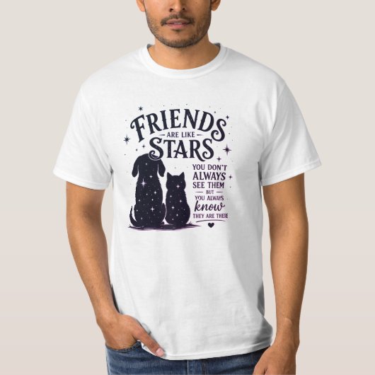 友達は星のような存在 猫と犬のインスピレーション Tシャツ (正面)