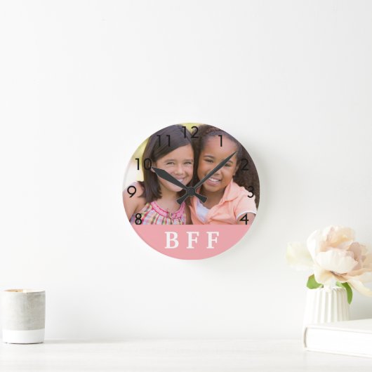 友達は永遠にBFF女の最高の子の写真ピンク ラウンド壁時計 (ホーム)