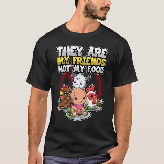 友達は食べ物じゃない 動物の権利を守ろう ヴィーガンを応援 Tシャツ (正面)