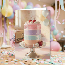 友達へのファンタジーなパステルケーキの誕生日カード カード