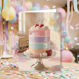 友達へのファンタジーなパステルケーキの誕生日カード カード