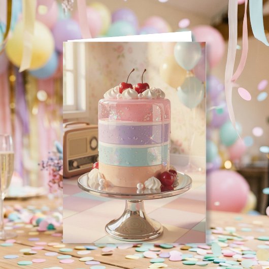 友達へのファンタジーなパステルケーキの誕生日カード カード