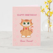 友達への子猫の誕生日祝いのメッセージ カード (黄色い花)