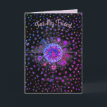 友達への誕生日カード - カード<br><div class="desc">黒い背景に家がカラフルな花で囲まれているデザインが表にあります。同じデザインの小さい画像が、淡いラベンダーの背景とともにカードの内側に印刷されています。 このデザインの別のカードをこのショップで見る。</div>