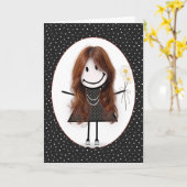 友達への誕生日ステッキーフィギュアガール カード (黄色い花)