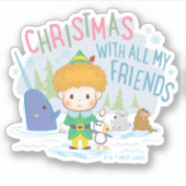 友達みんなで小妖精や小人のクリスマスを楽しむ シール (正面)
