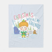 友達みんなで小妖精や小人のクリスマスを楽しむ フリースブランケット (正面)