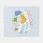 友達みんなで小妖精や小人のクリスマスを楽しむ フリースブランケット (正面(横))